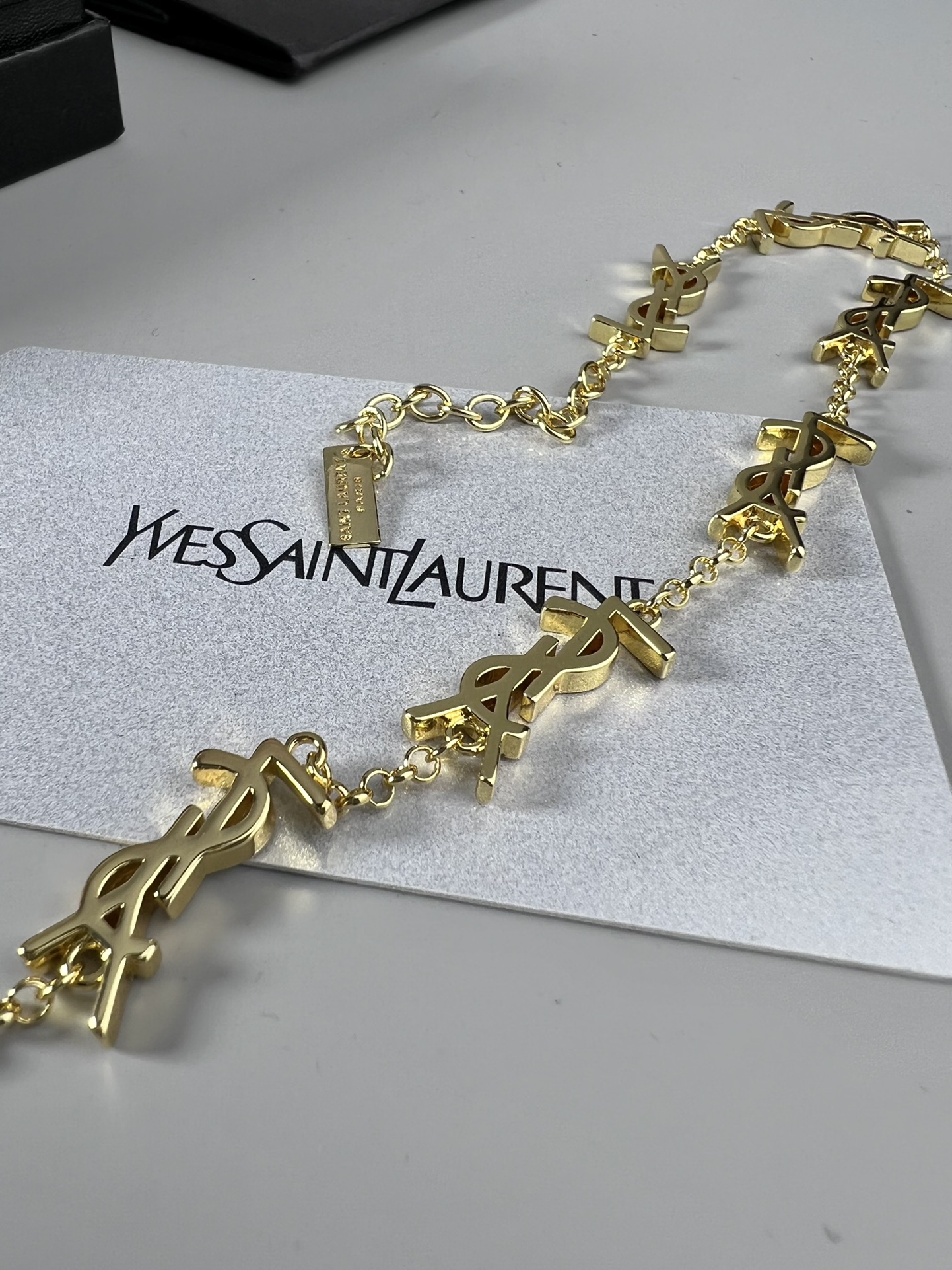[TOP] Yves Saint Laurent YSL Metal Logo Necklace - Gold - YSL