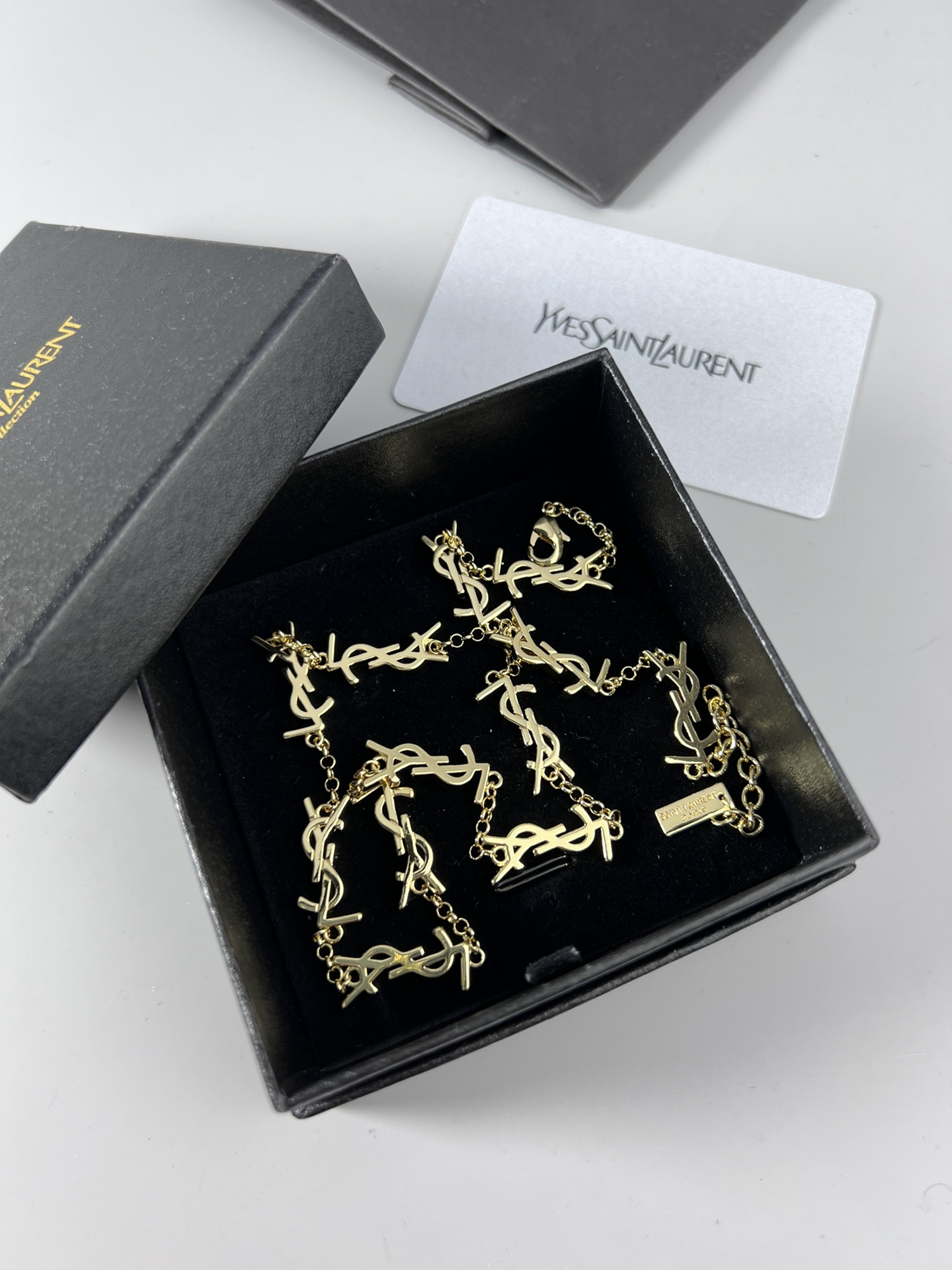 [TOP] Yves Saint Laurent YSL Metal Logo Necklace - Gold - YSL