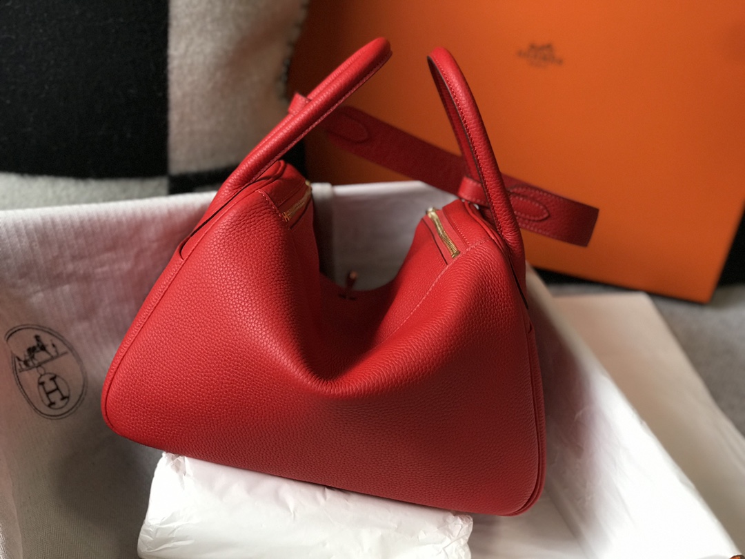 [TOP] HERMES Swift Leather Lindy Bags 30cm - Chinese Red - GHW&SHW