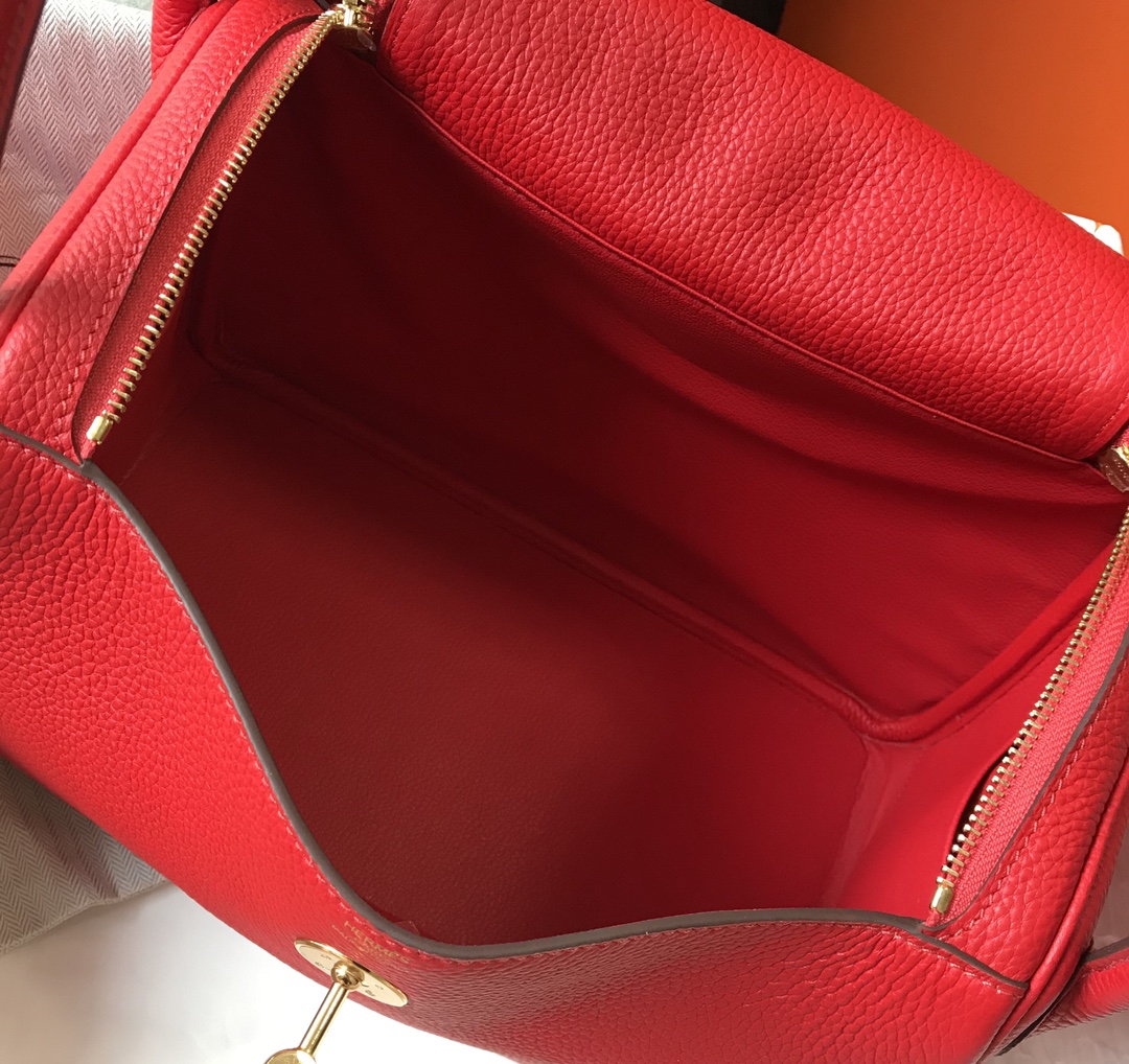 [TOP] HERMES Swift Leather Lindy Bags 30cm - Chinese Red - GHW&SHW