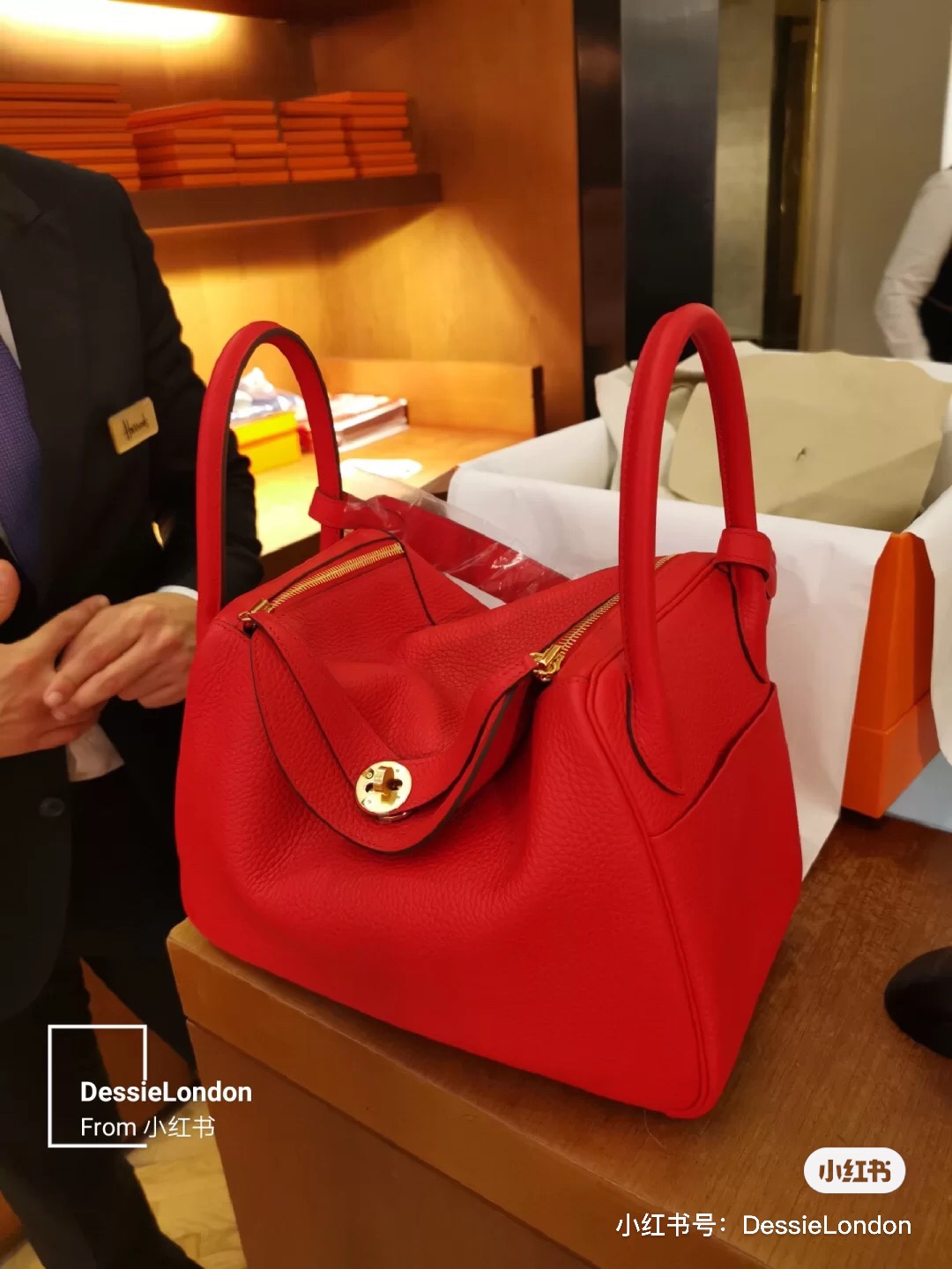 [TOP] HERMES Swift Leather Lindy Bags 30cm - Chinese Red - GHW&SHW