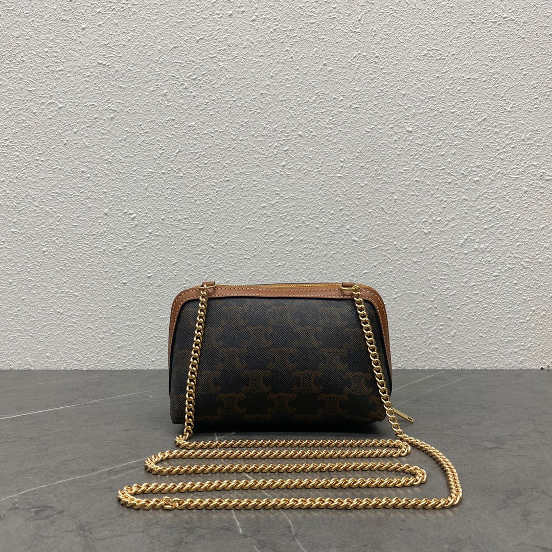 [TOP] CELINE Triomphe Chain Crossbody Bag 16x8x11cm