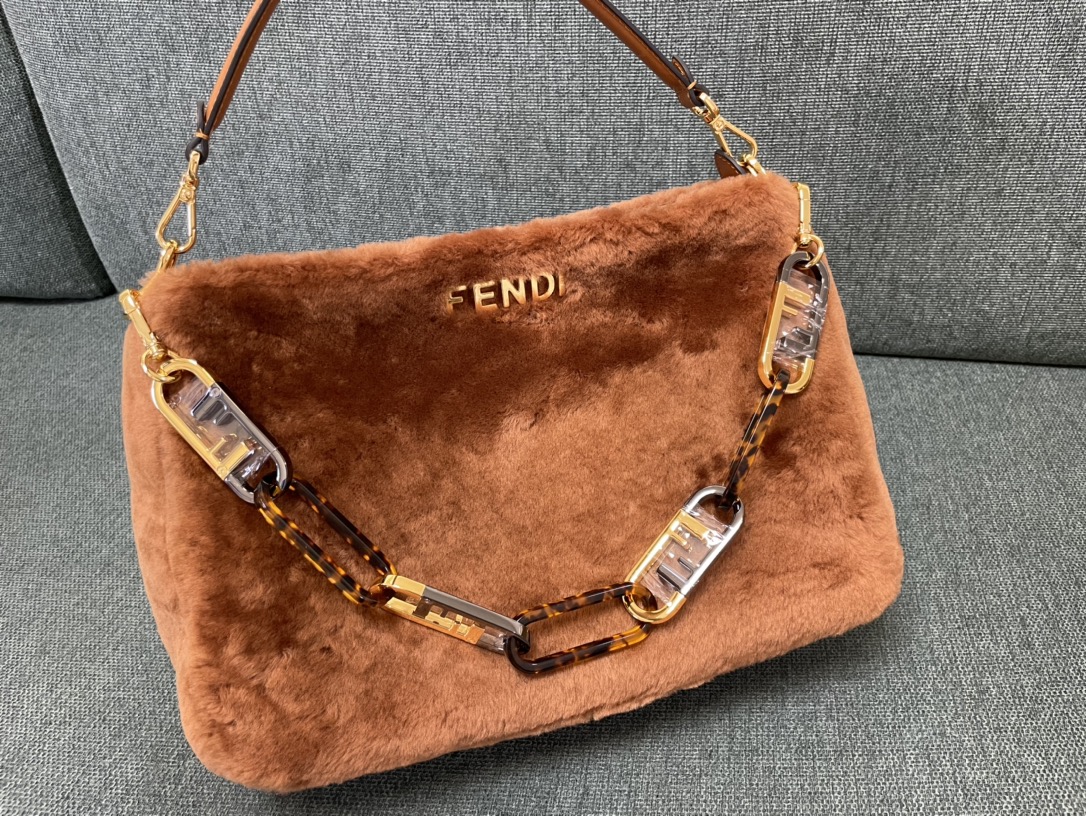 [TOP] FENDI Wool Fendi O'Lock Bags 36x16x26cm - Brown