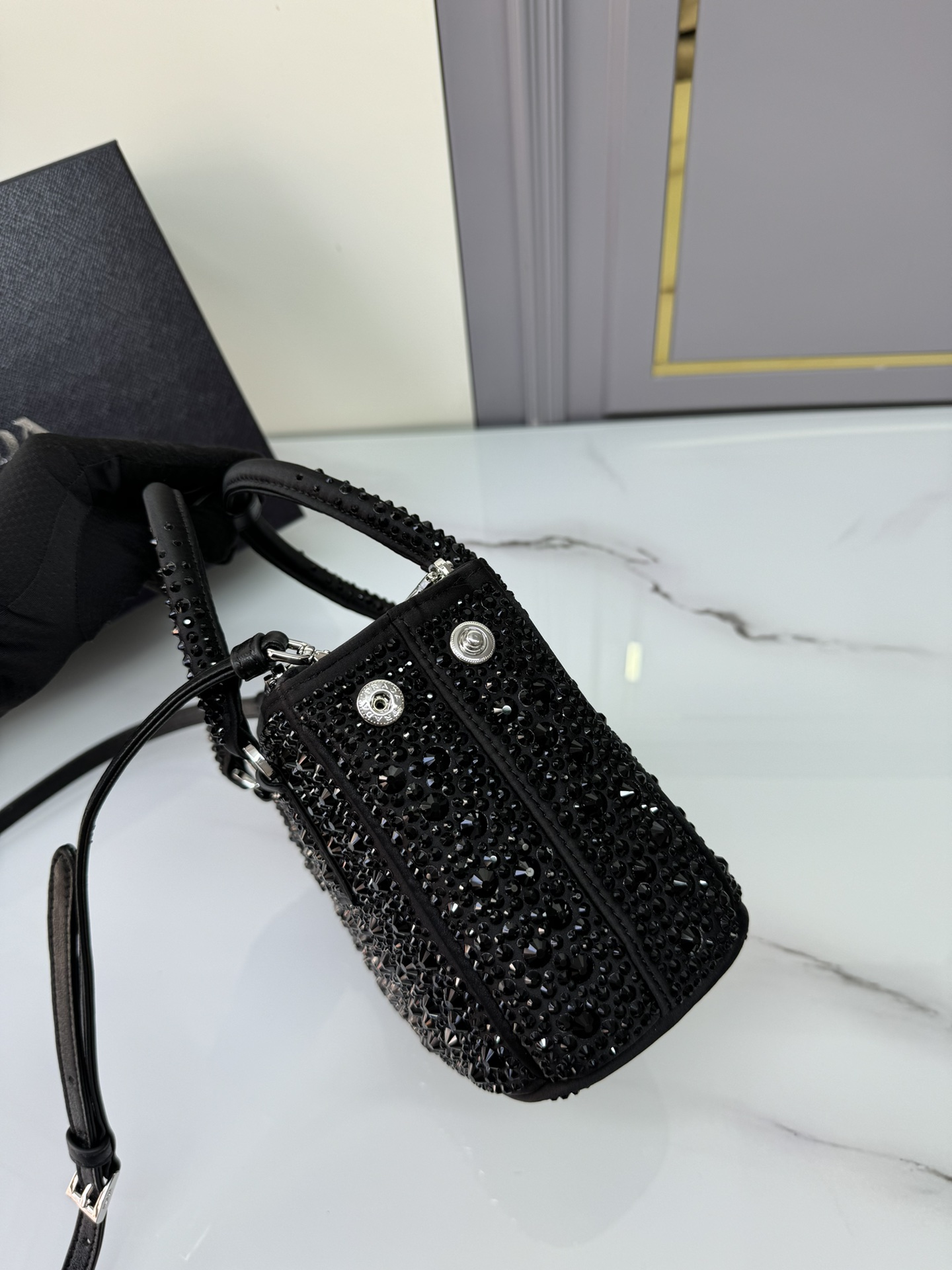 [TOP] PRADA Galleria Bag Crystal Mini 20x15.5x9.5cm - Black