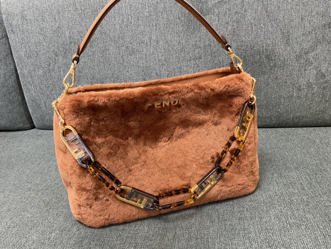 [TOP] FENDI Wool Fendi O'Lock Bags 36x16x26cm - Brown