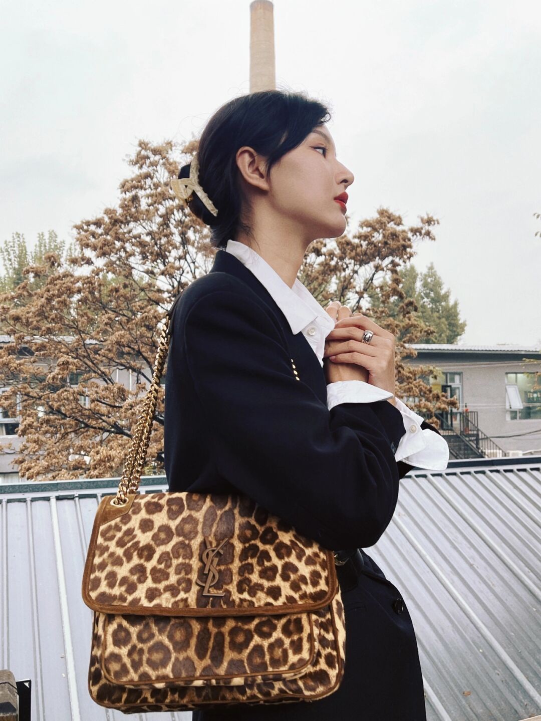 [TOP] Yves Saint Laurent YSL Leopard Print Series Niki Bags - Coffee Colors - 2 Size&GHW