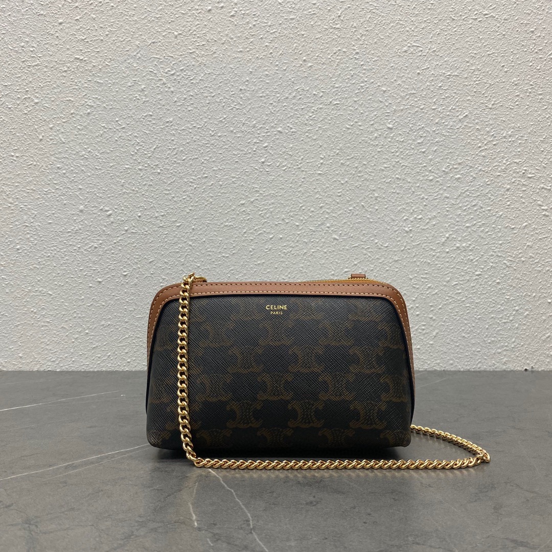 [TOP] CELINE Triomphe Chain Crossbody Bag 16x8x11cm
