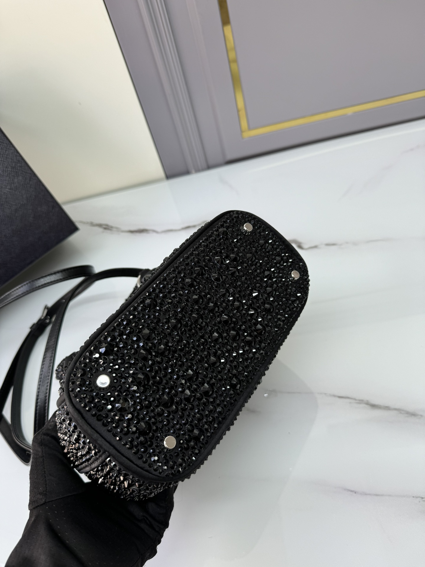 [TOP] PRADA Galleria Bag Crystal Mini 20x15.5x9.5cm - Black