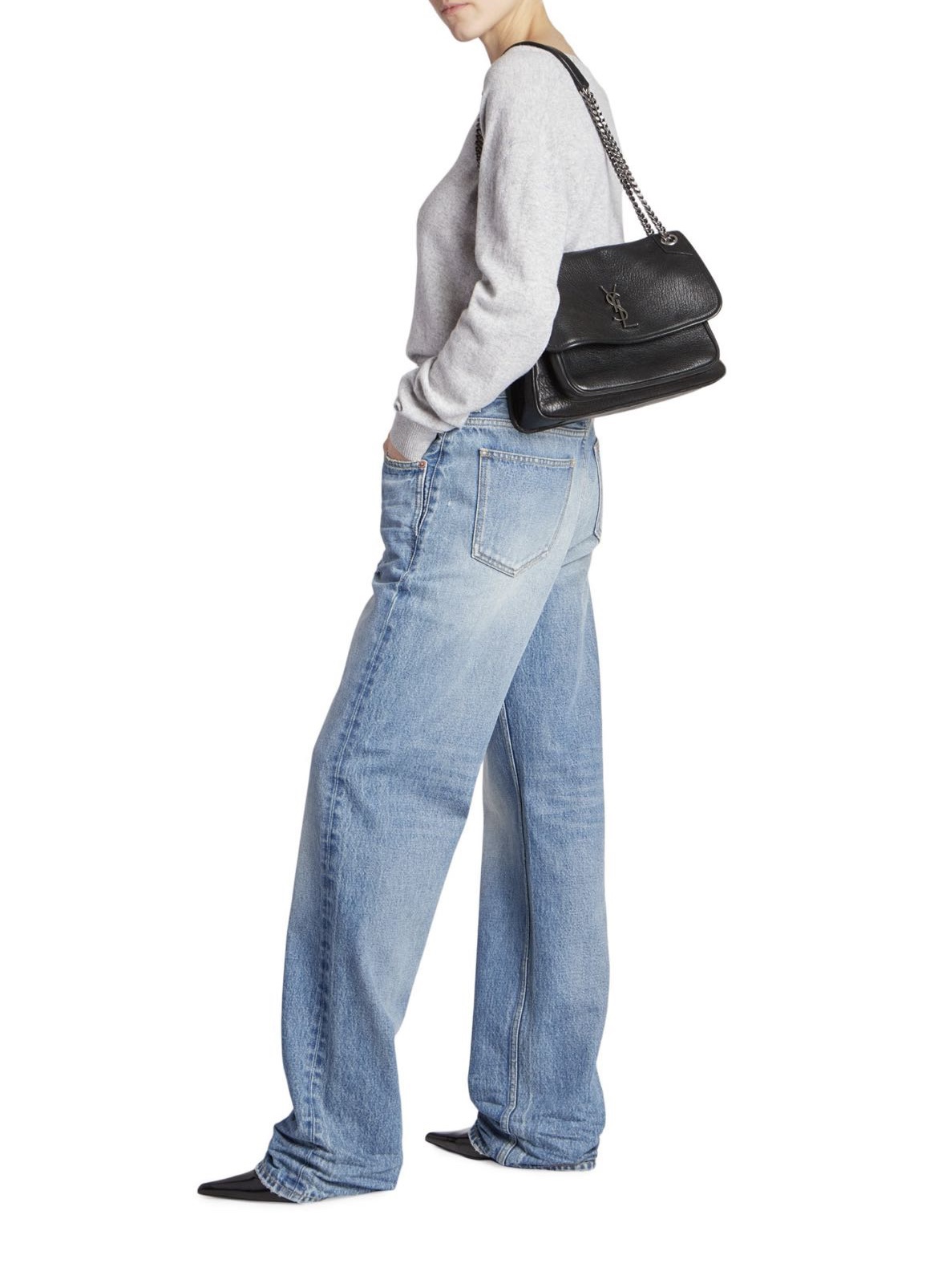 [TOP] Yves Saint Laurent YSL Elephant Texture Niki Bags - 3 Size - Black&SHW