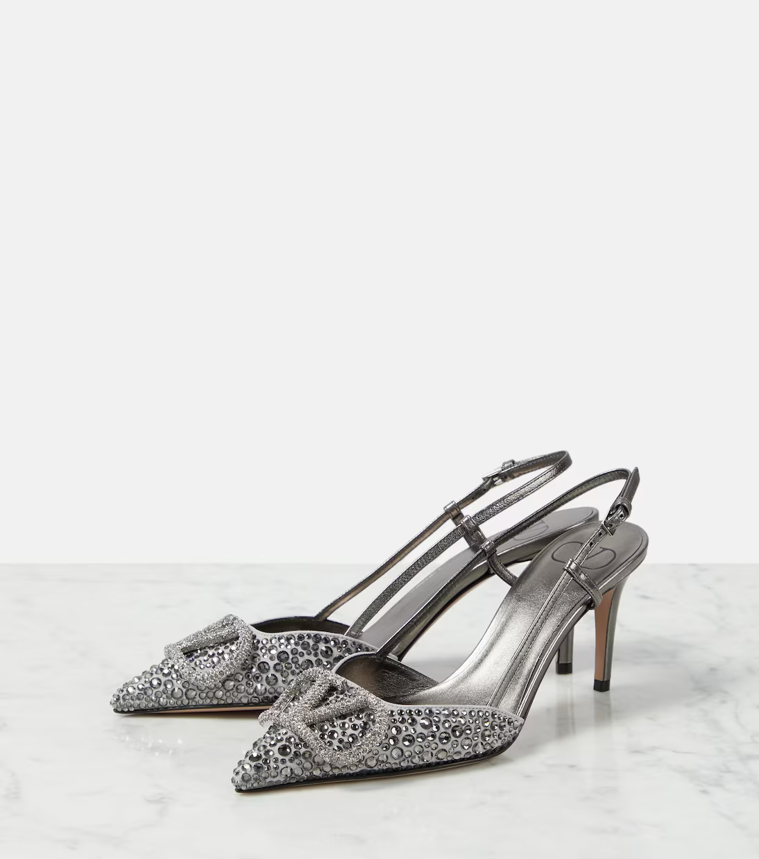 [TOP] VALENTINO VLogo Signature 80 embellished slingback pumps - Silver