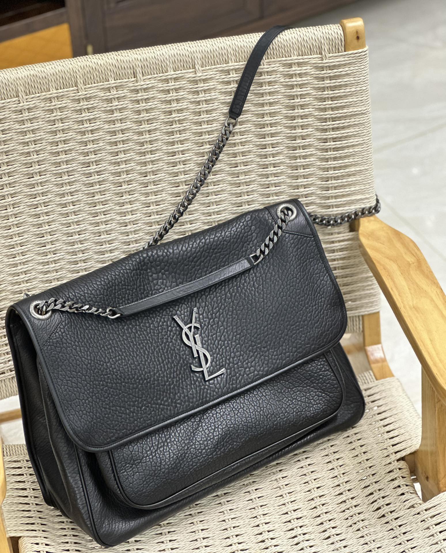 [TOP] Yves Saint Laurent YSL Elephant Texture Niki Bags - 3 Size - Black&SHW