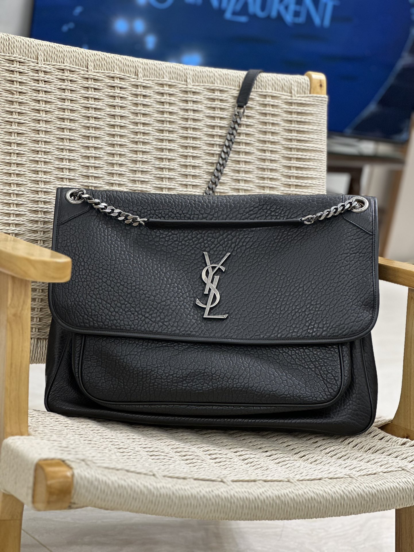 [TOP] Yves Saint Laurent YSL Elephant Texture Niki Bags - 3 Size - Black&SHW
