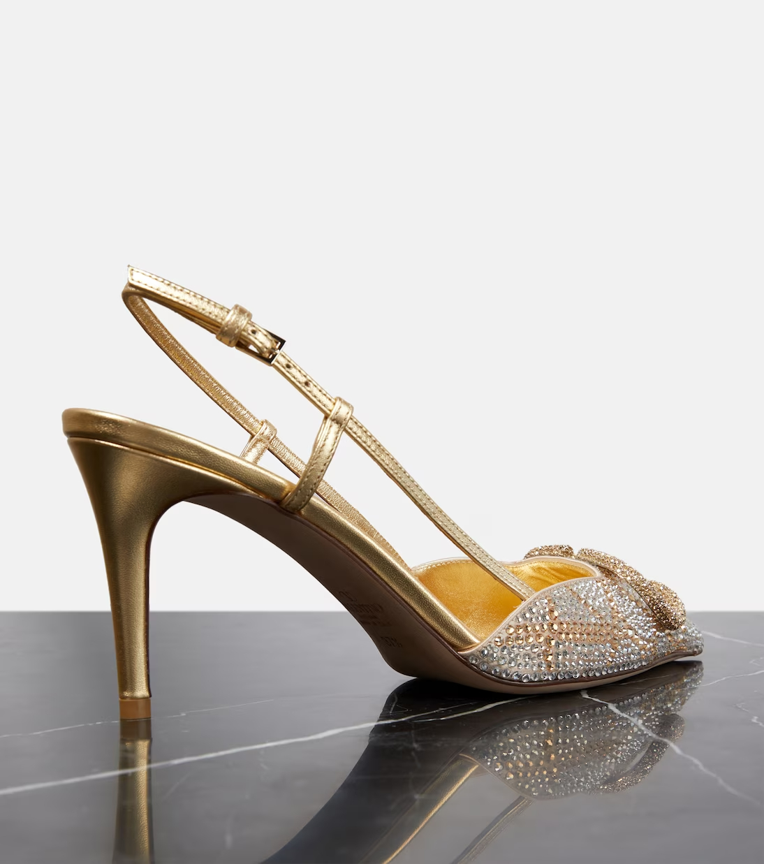 [TOP] VALENTINO VLogo Signature embellished slingback pumps - Gold
