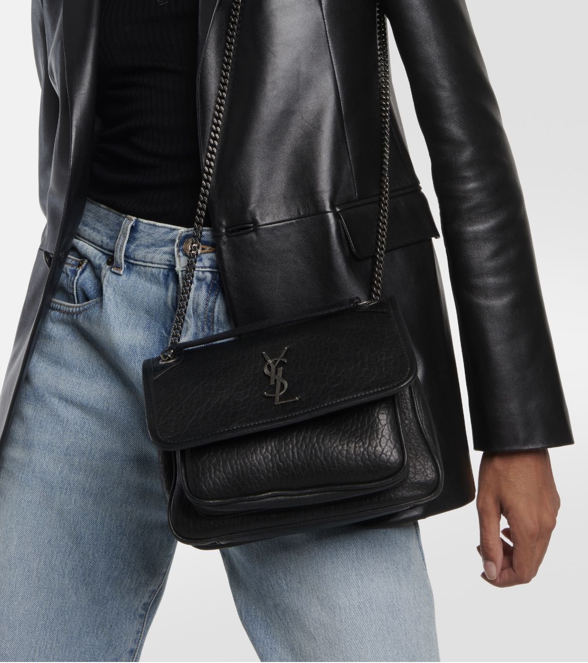 [TOP] Yves Saint Laurent YSL Elephant Texture Niki Bags - 3 Size - Black&SHW