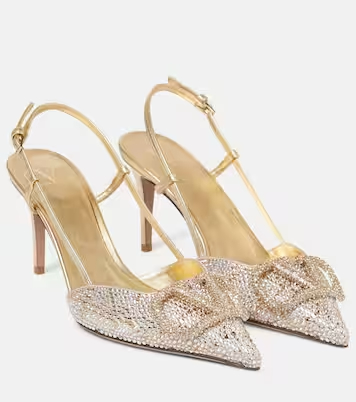 [TOP] VALENTINO VLogo Signature embellished slingback pumps - Gold