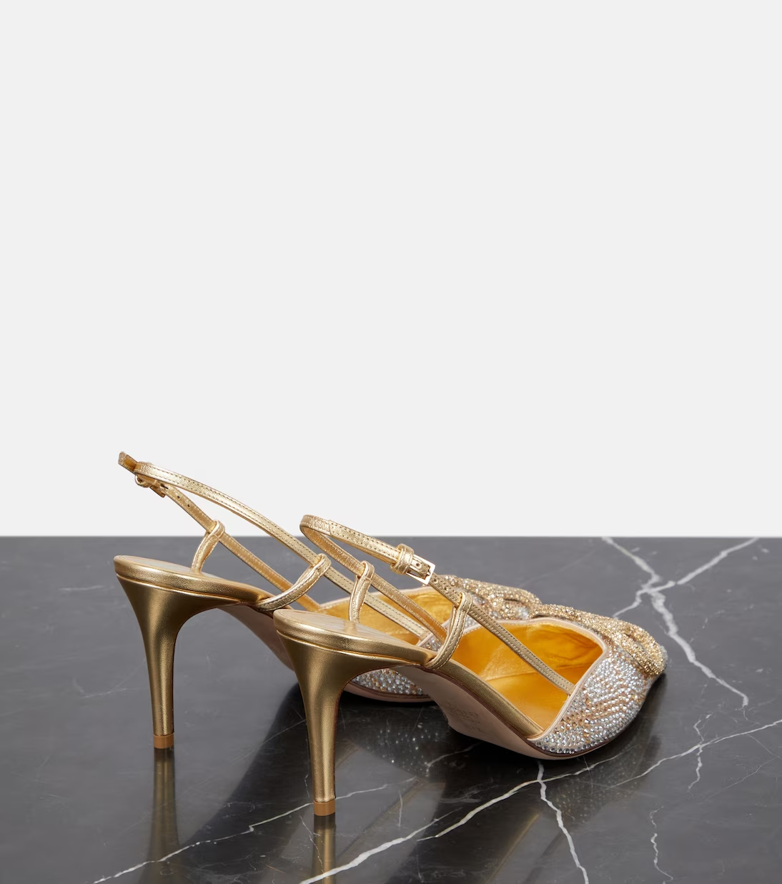 [TOP] VALENTINO VLogo Signature embellished slingback pumps - Gold