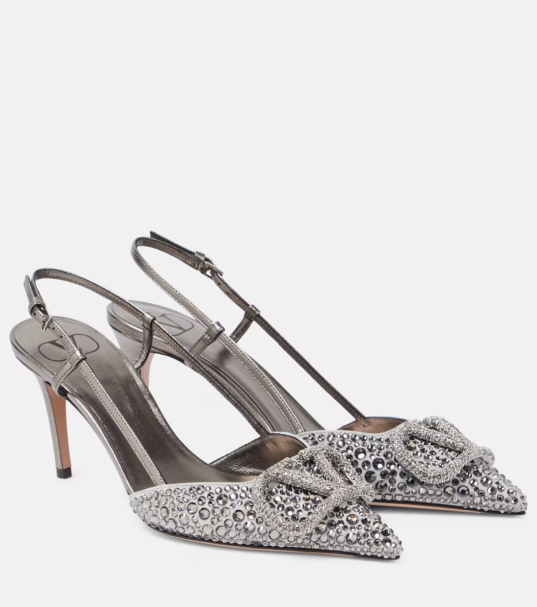 [TOP] VALENTINO VLogo Signature 80 embellished slingback pumps - Silver