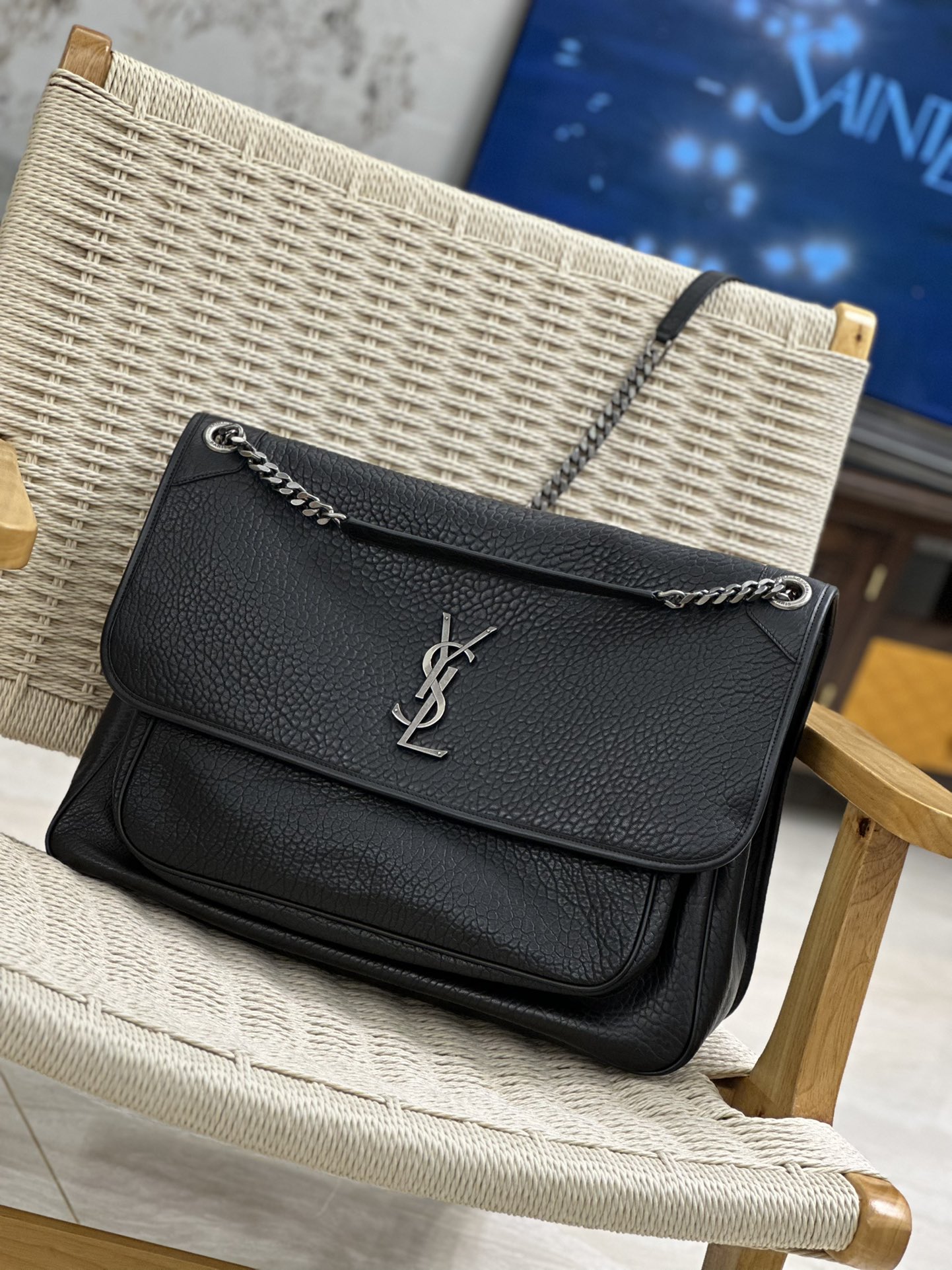 [TOP] Yves Saint Laurent YSL Elephant Texture Niki Bags - 3 Size - Black&SHW