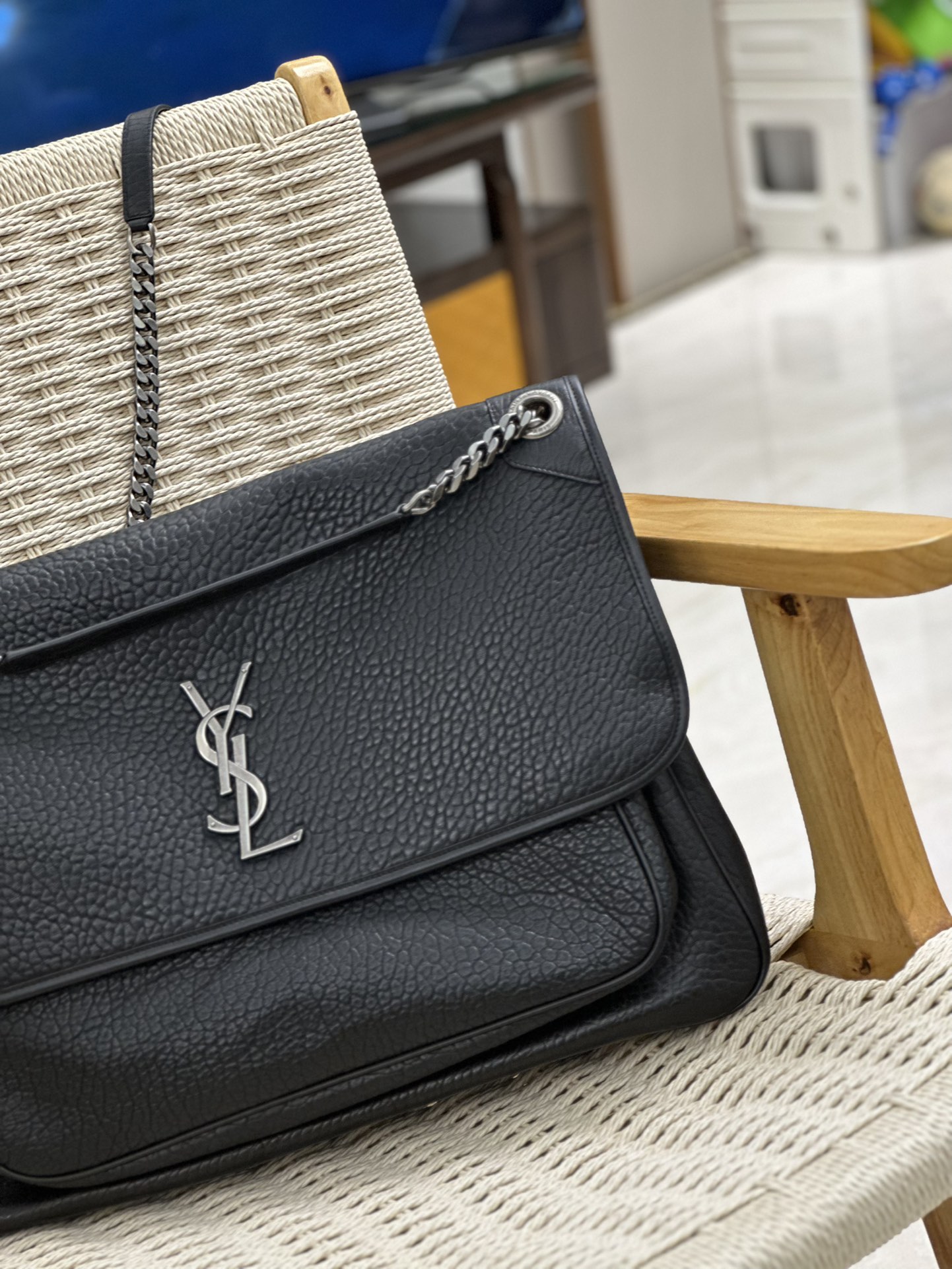 [TOP] Yves Saint Laurent YSL Elephant Texture Niki Bags - 3 Size - Black&SHW