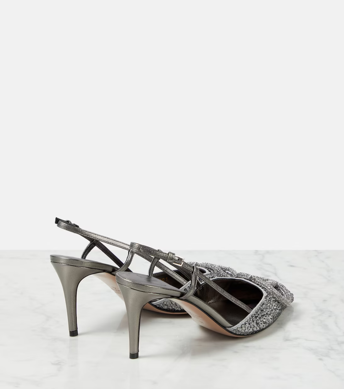 [TOP] VALENTINO VLogo Signature 80 embellished slingback pumps - Silver