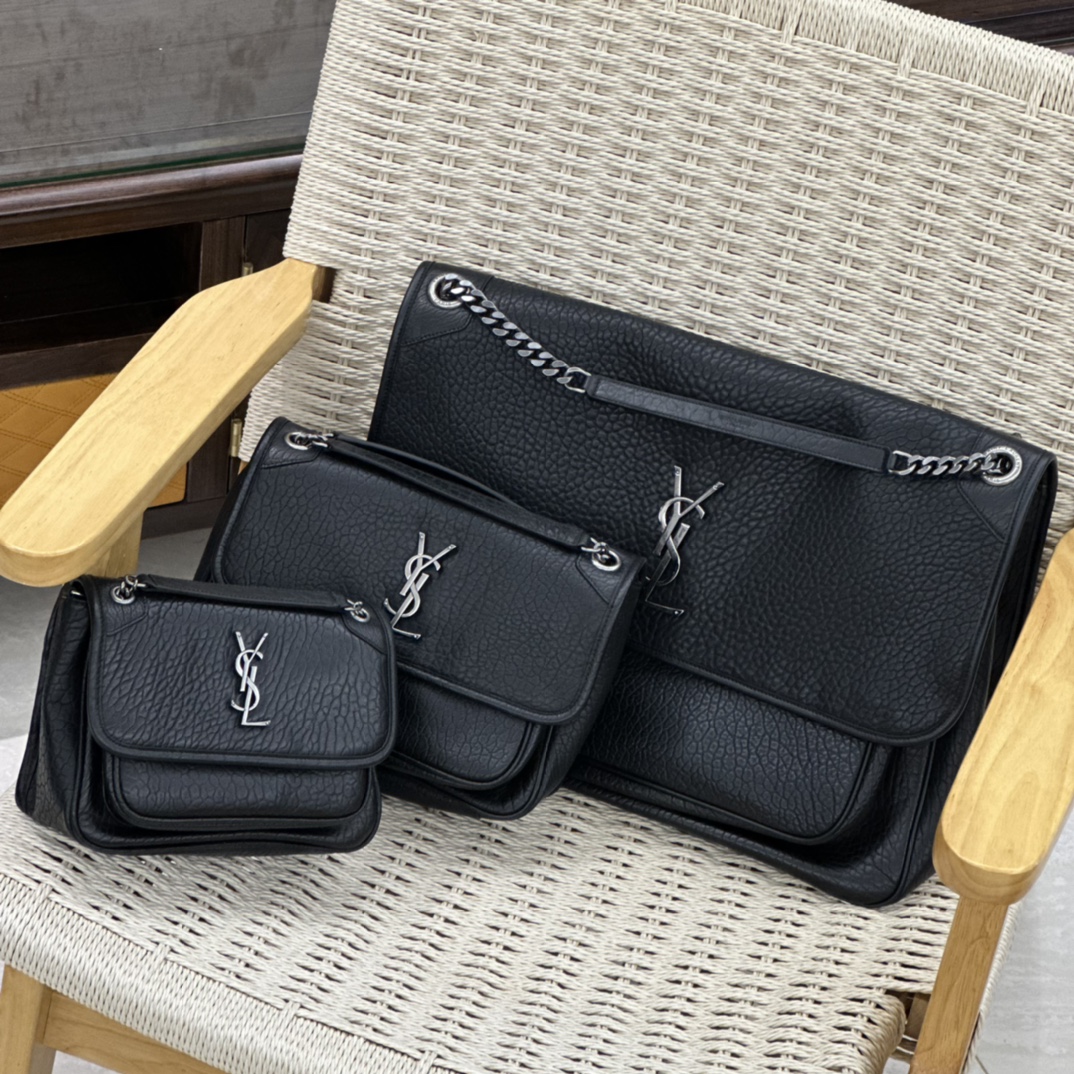 [TOP] Yves Saint Laurent YSL Elephant Texture Niki Bags - 3 Size - Black&SHW