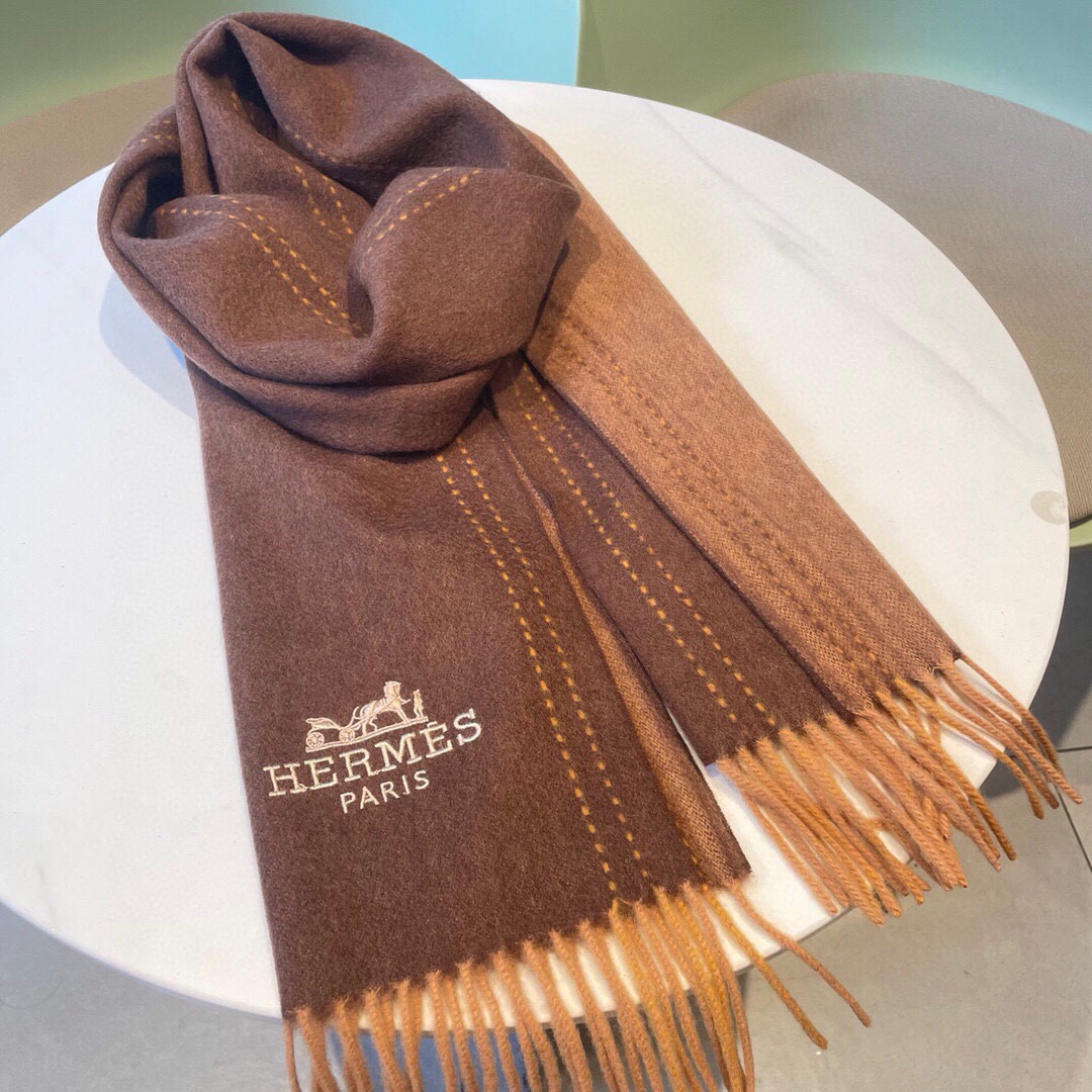 [TOP] HERMES Scarf with Carriage Embroidery Logo 35 x 180 cm - 3 Colors