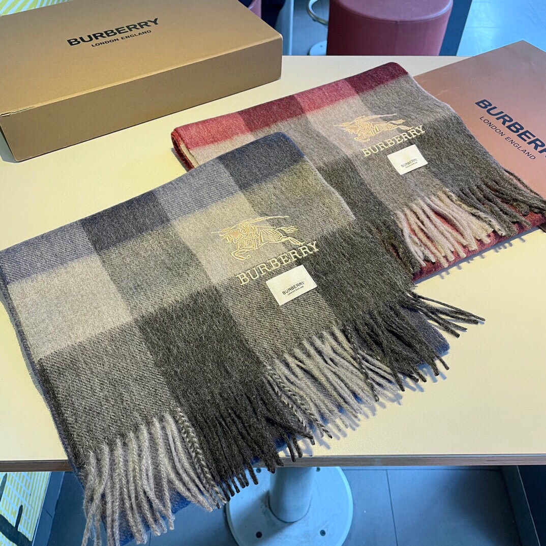 [TOP] BURBERRY Deep Water Ripple Classic Cashmere Plaid Scarf 32 x 180 cm - 2 Colors