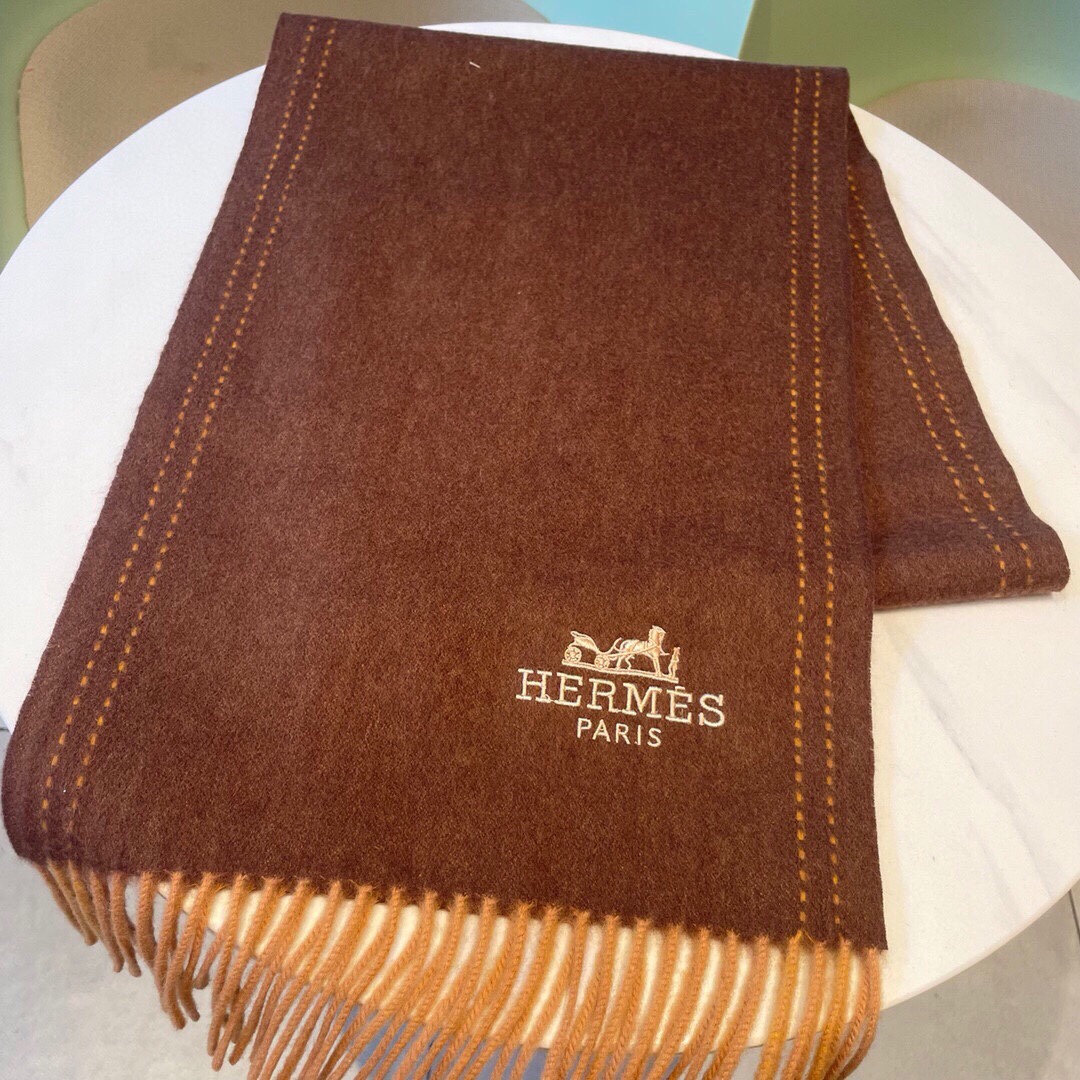 [TOP] HERMES Scarf with Carriage Embroidery Logo 35 x 180 cm - 3 Colors