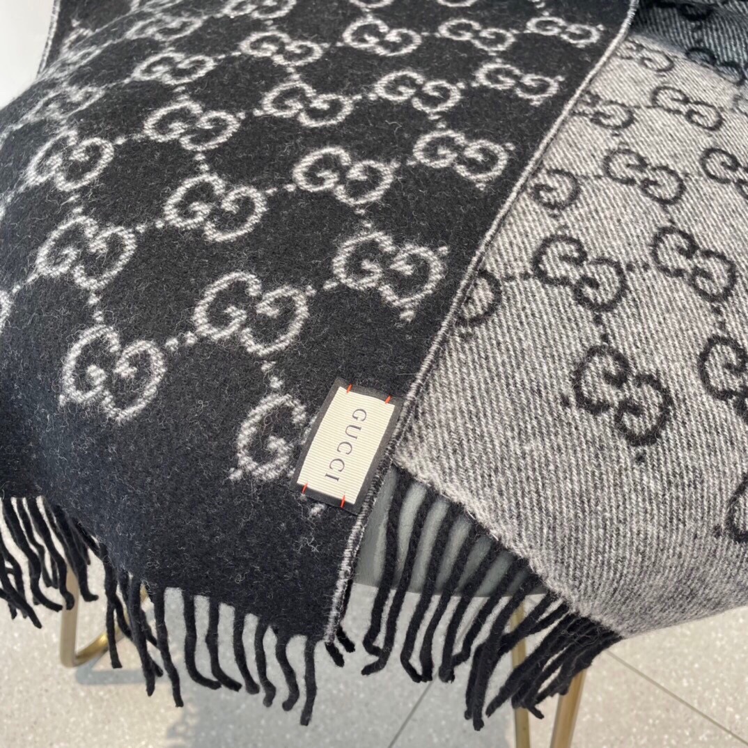 [TOP] GUCCI GG Letter Jacquard Scarf 32x180cm - Black