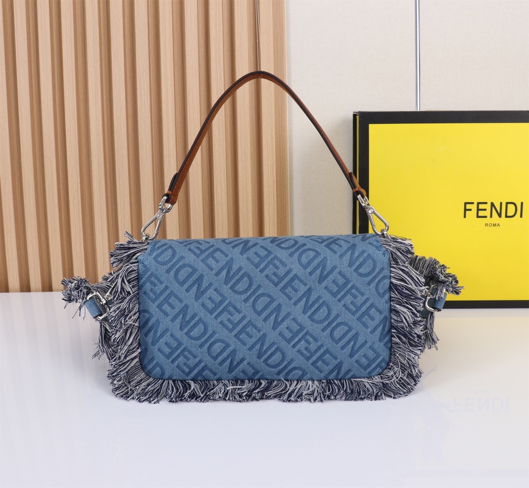 [TOP] FENDI Cowboy Tassel Baguette Bag - 26cm - Denim Blue