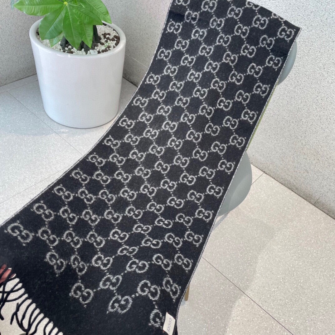 [TOP] GUCCI GG Letter Jacquard Scarf 32x180cm - Black
