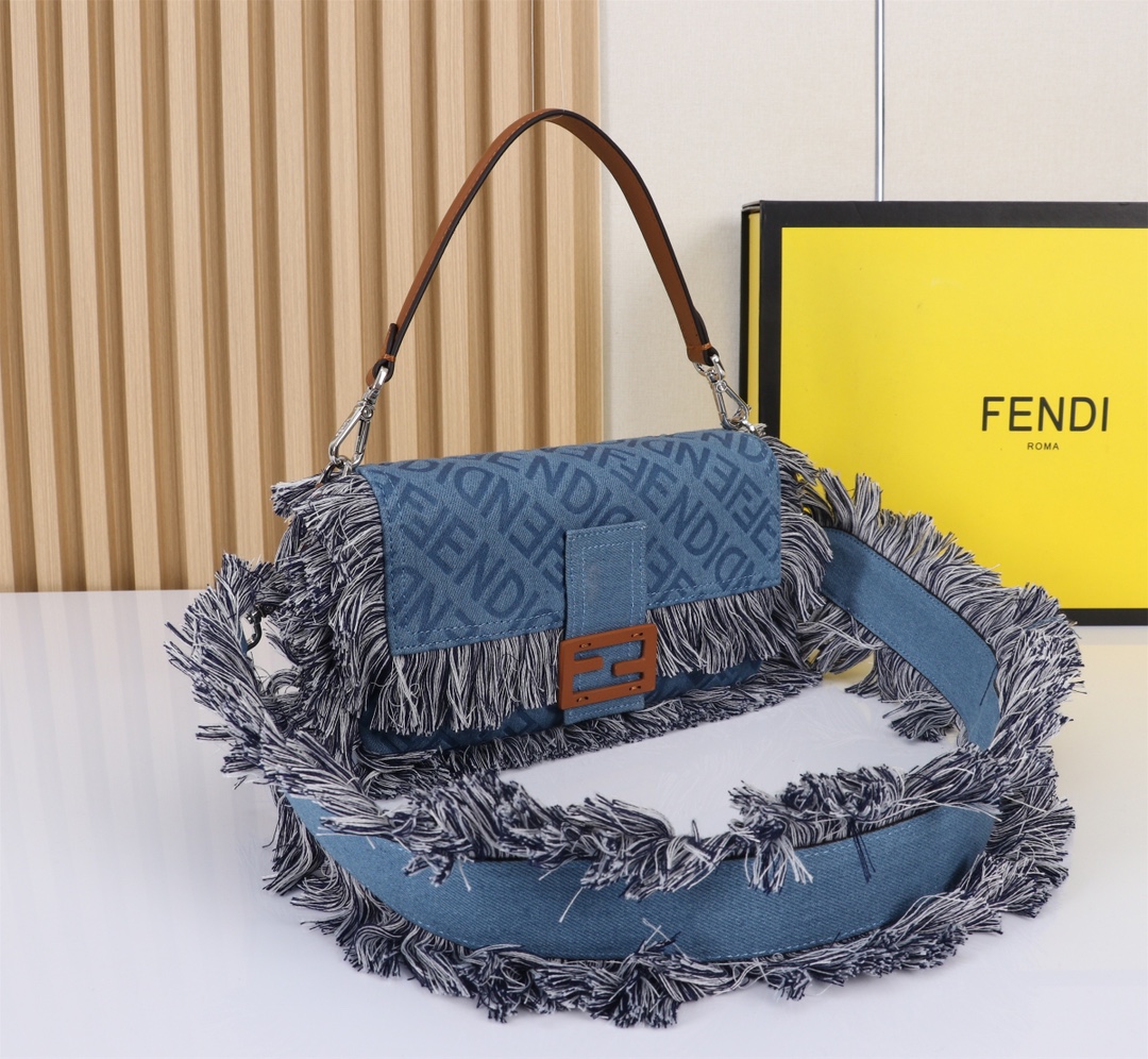 [TOP] FENDI Cowboy Tassel Baguette Bag - 26cm - Denim Blue