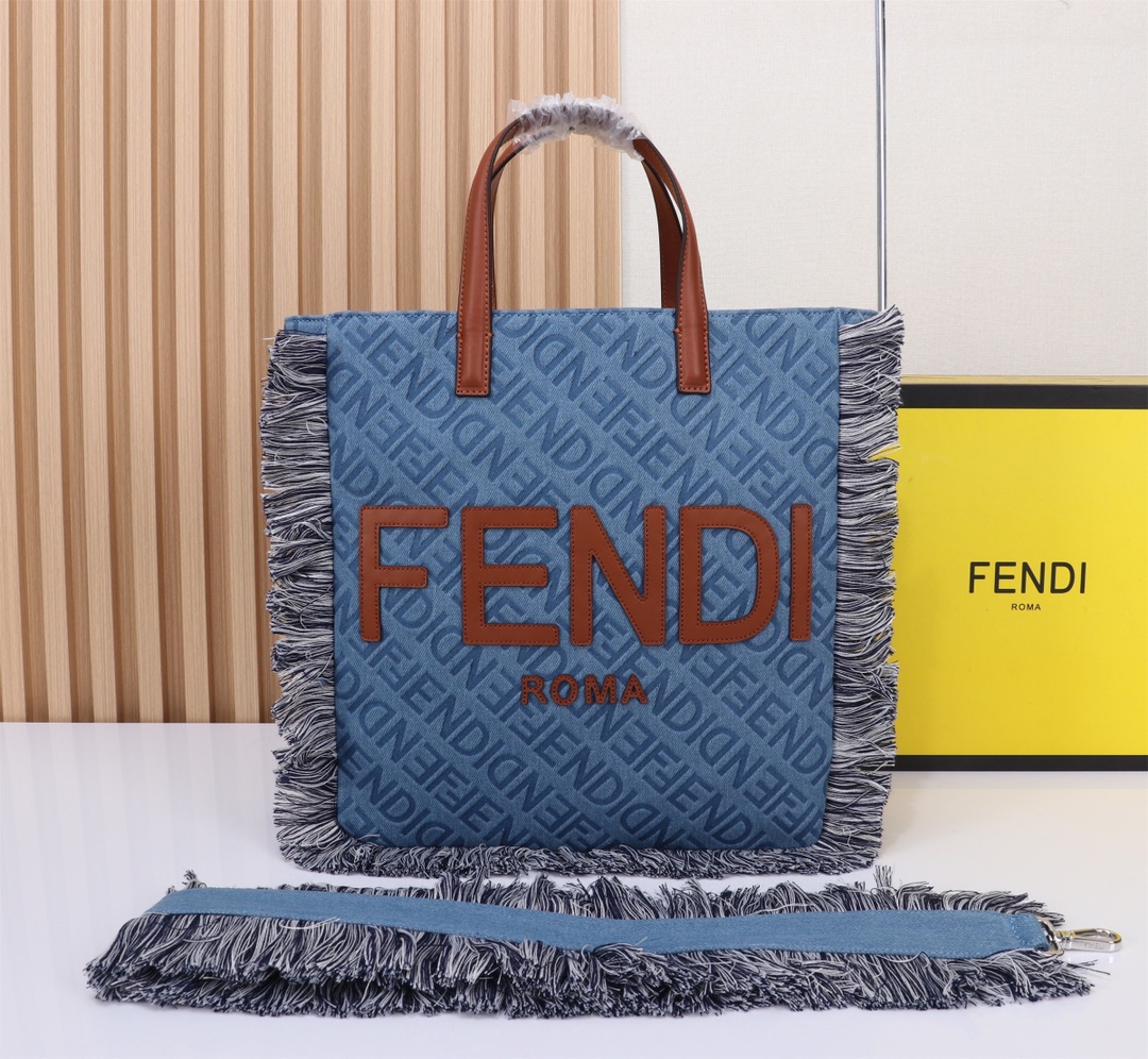 [TOP] FENDI Denim Tassel Tote Bags - Denim Blue - 2 Sizes