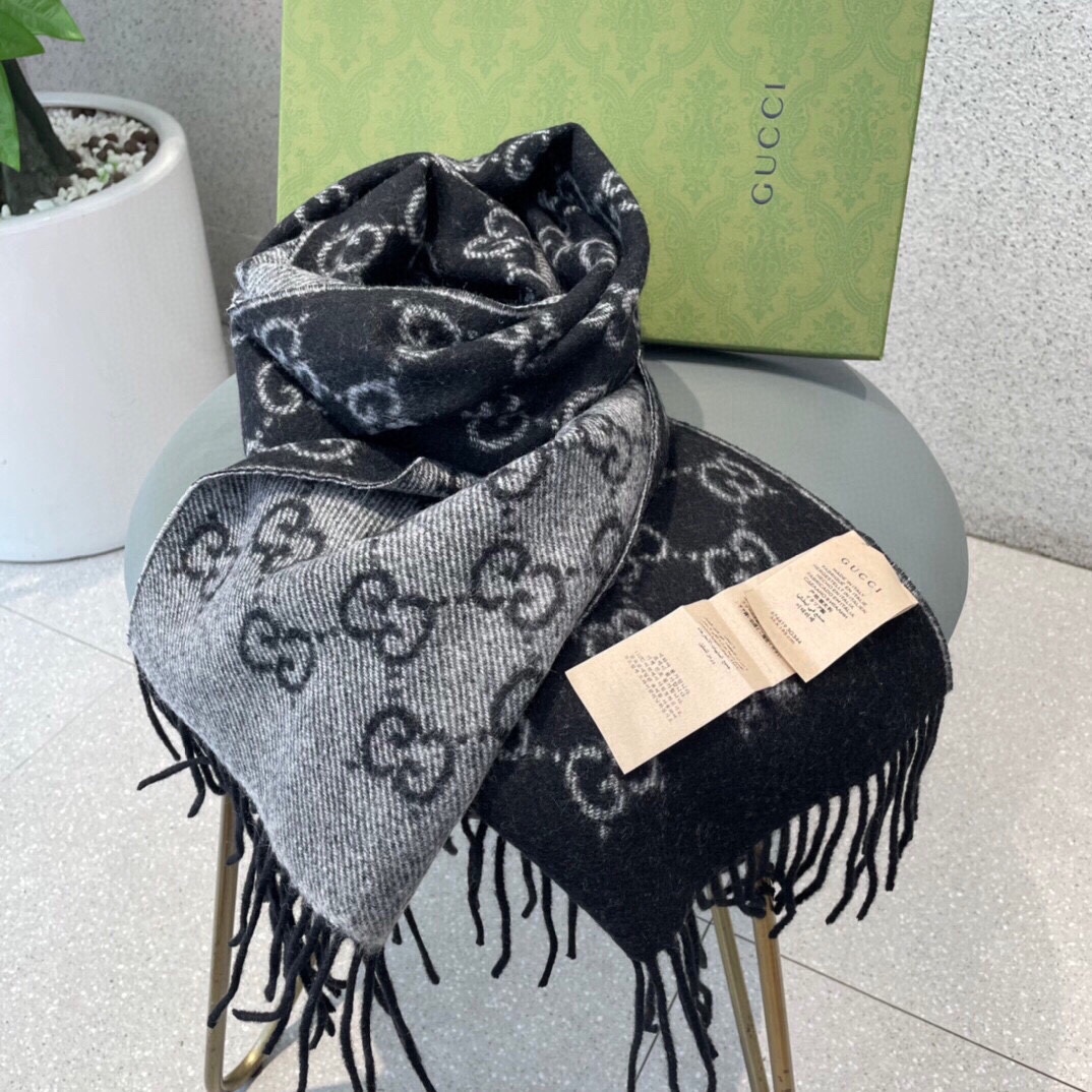 [TOP] GUCCI GG Letter Jacquard Scarf 32x180cm - Black