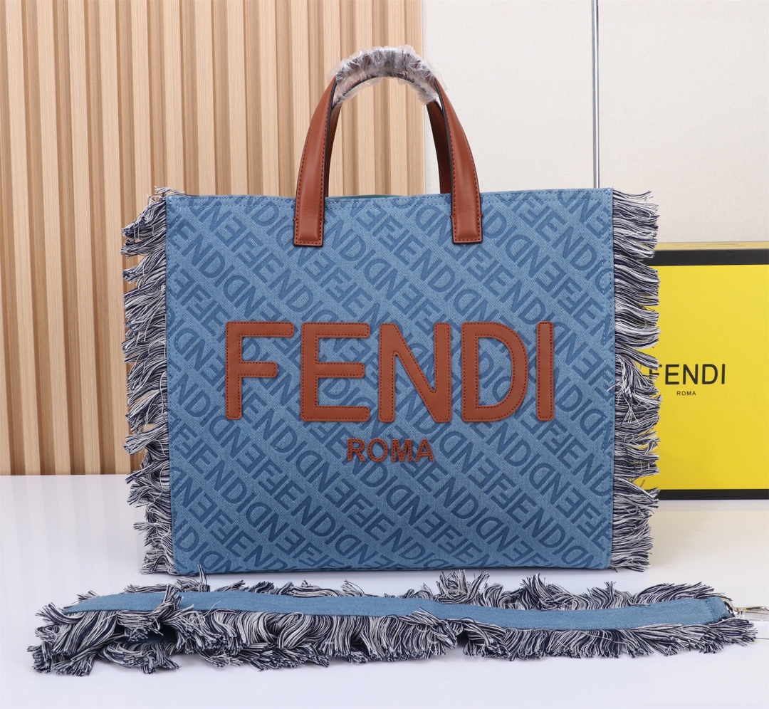 [TOP] FENDI Denim Tassel Tote Bags - Denim Blue - 2 Sizes