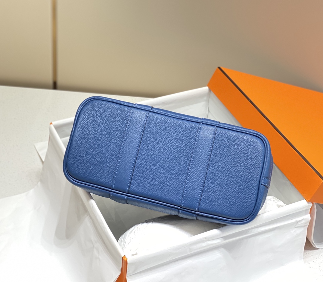 [TOP] HERMES Garden Party Bags Leather 30CM - Deep Blue&SHW