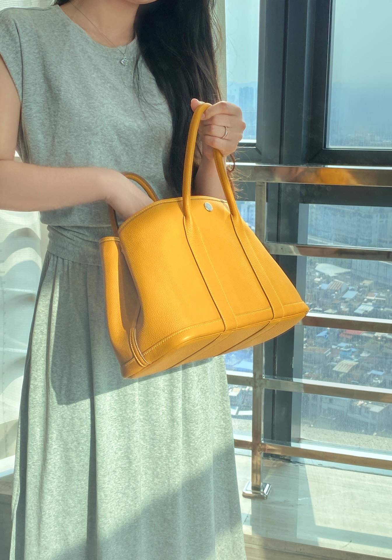 [TOP] HERMES Garden Party Bags Leather 30CM - Amber Yellow&SHW