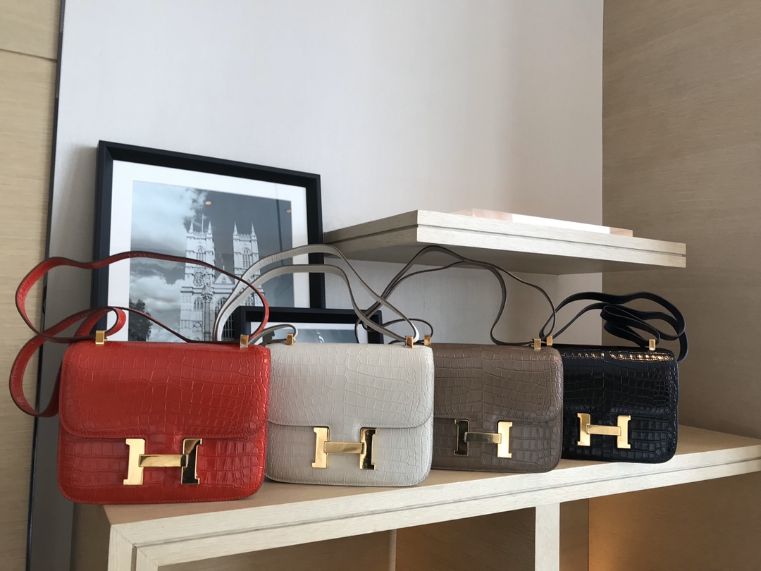 [TOP] HERMES Cowhide Embossing Constance Bags 18CM/23CM - 9 Colors - GHW