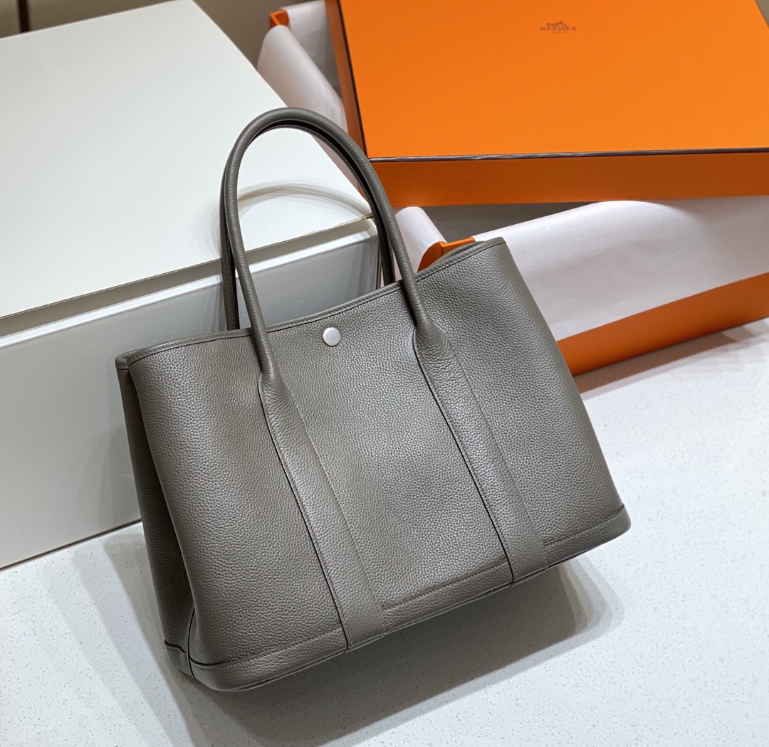 [TOP] HERMES Garden Party Bags Leather 30CM/36CM- Pewter Gray&SHW