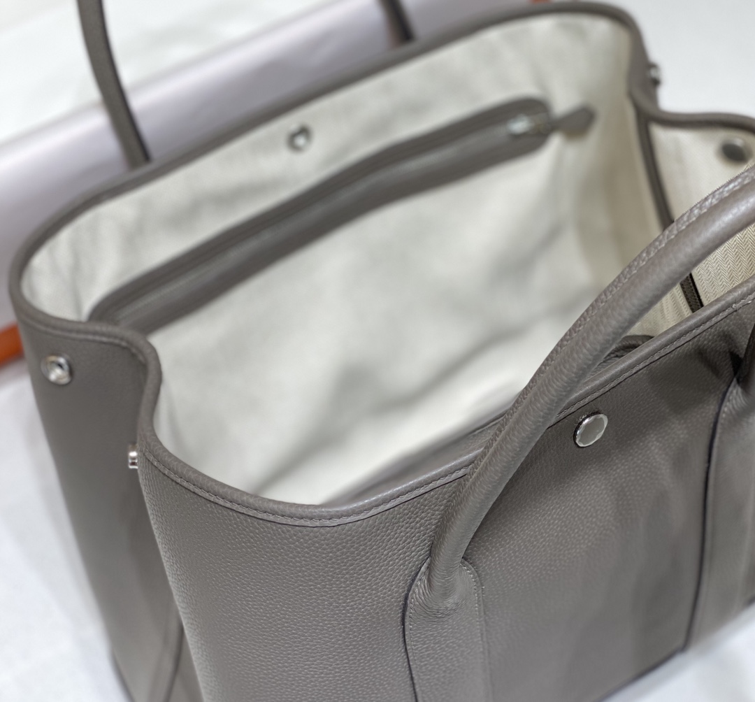 [TOP] HERMES Garden Party Bags Leather 30CM/36CM- Pewter Gray&SHW