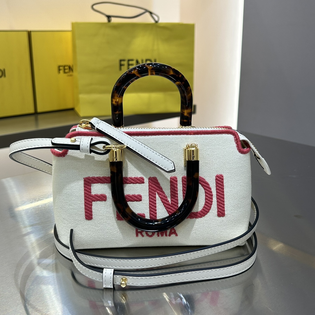 [TOP] FENDI Canvas embroidery Boston Bags - 17×18×8cm - GHW