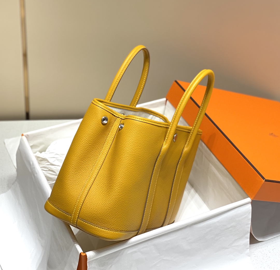 [TOP] HERMES Garden Party Bags Leather 30CM - Amber Yellow&SHW