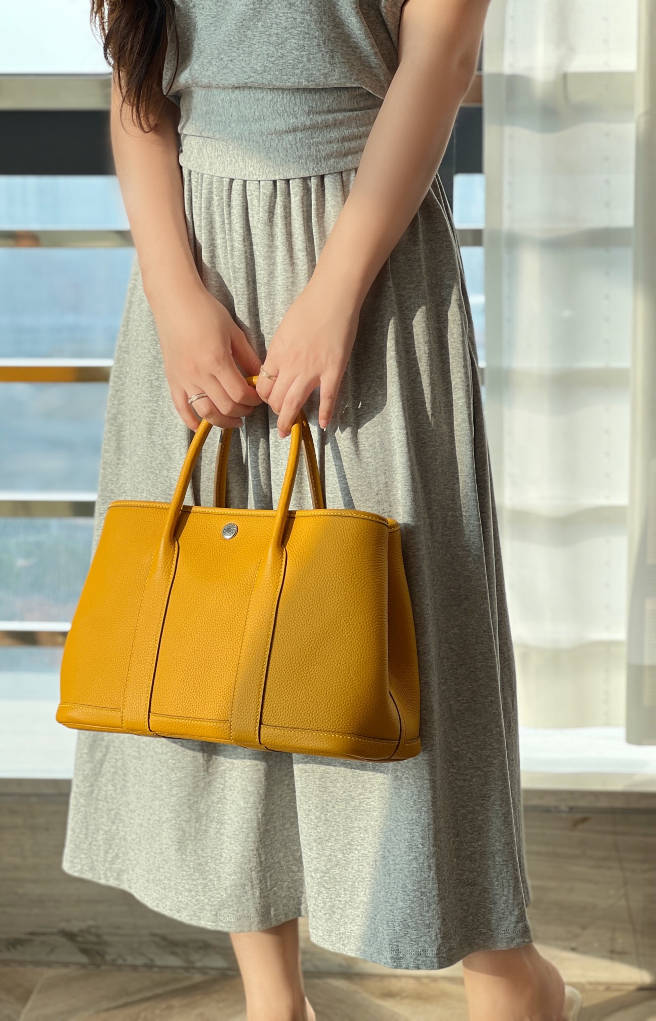 [TOP] HERMES Garden Party Bags Leather 30CM - Amber Yellow&SHW
