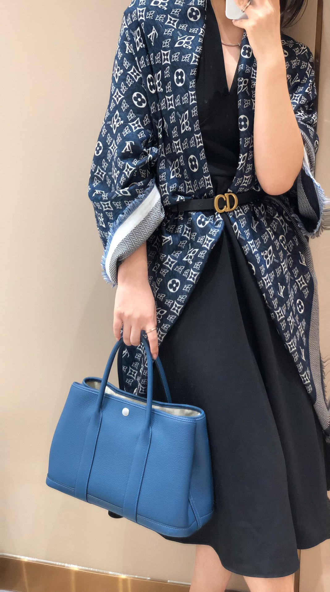 [TOP] HERMES Garden Party Bags Leather 30CM - Deep Blue&SHW