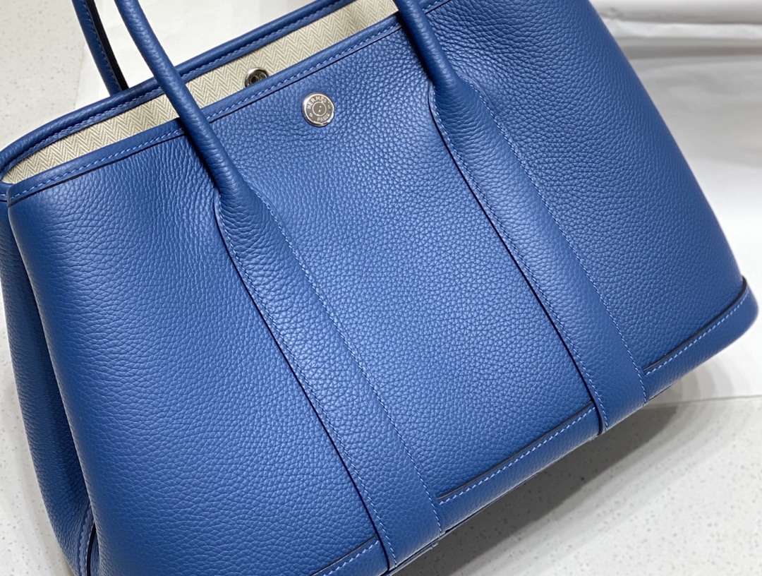 [TOP] HERMES Garden Party Bags Leather 30CM - Deep Blue&SHW