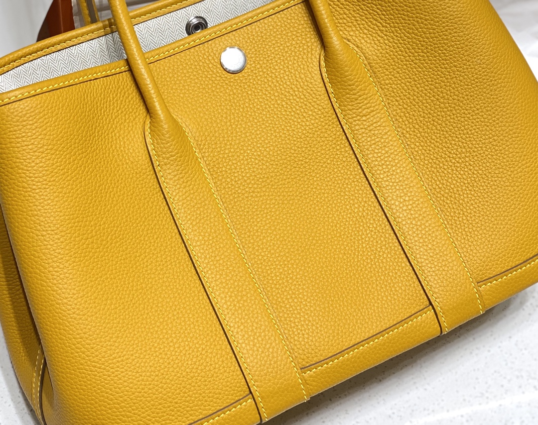 [TOP] HERMES Garden Party Bags Leather 30CM - Amber Yellow&SHW