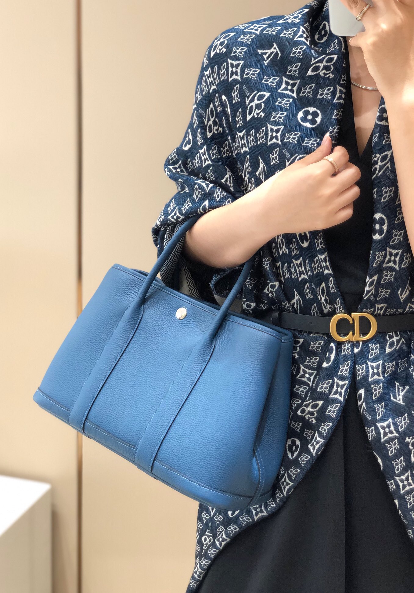 [TOP] HERMES Garden Party Bags Leather 30CM - Deep Blue&SHW