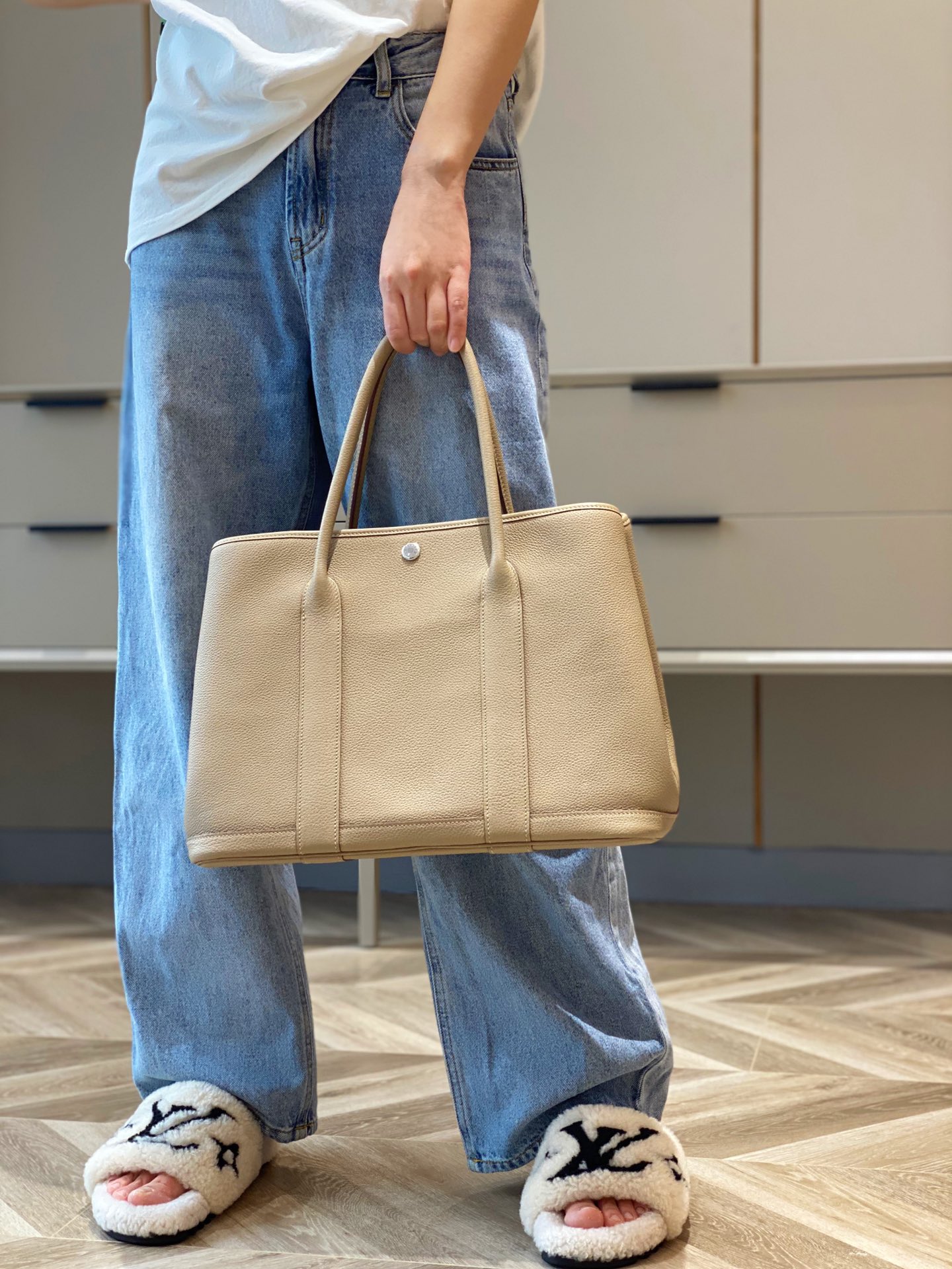 [TOP] HERMES Garden Party Bags Leather 30CM/36CM - Windbreaker Gray&SHW