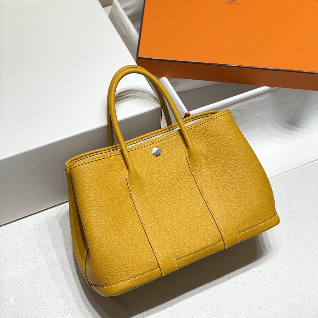[TOP] HERMES Garden Party Bags Leather 30CM - Amber Yellow&SHW