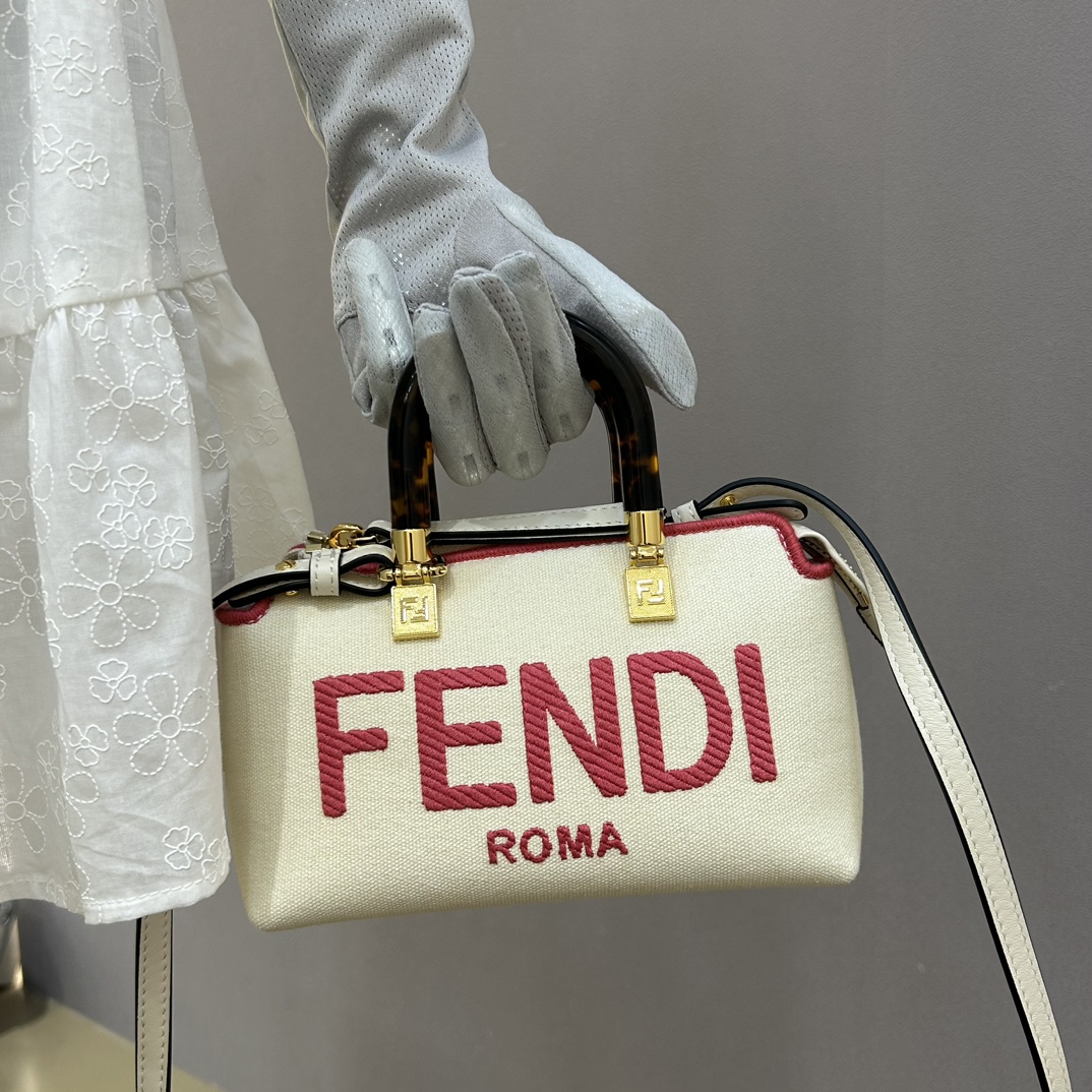 [TOP] FENDI Canvas embroidery Boston Bags - 17×18×8cm - GHW